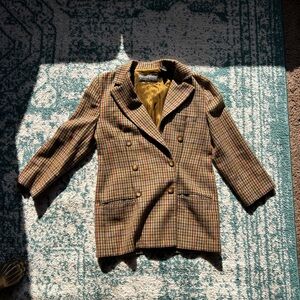 Ellen Tracy Wool Brown Plaid Double-Breasted Blazer